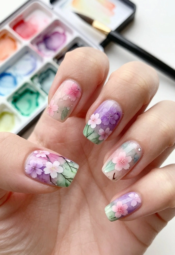 16 DIY Sakura Nails Tutorials That Will Leave Everyone in Awe! - 3. Watercolor Sakura Nails 1