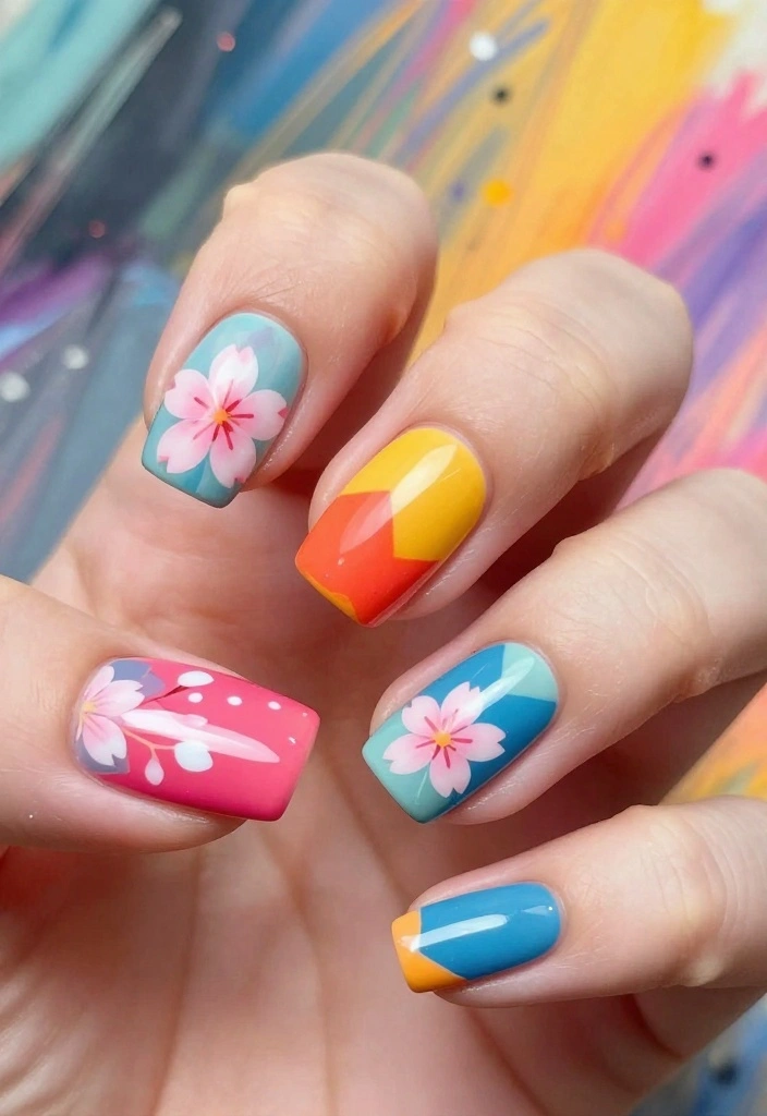 16 DIY Sakura Nails Tutorials That Will Leave Everyone in Awe! - 7. Geometric Sakura Patterns 1