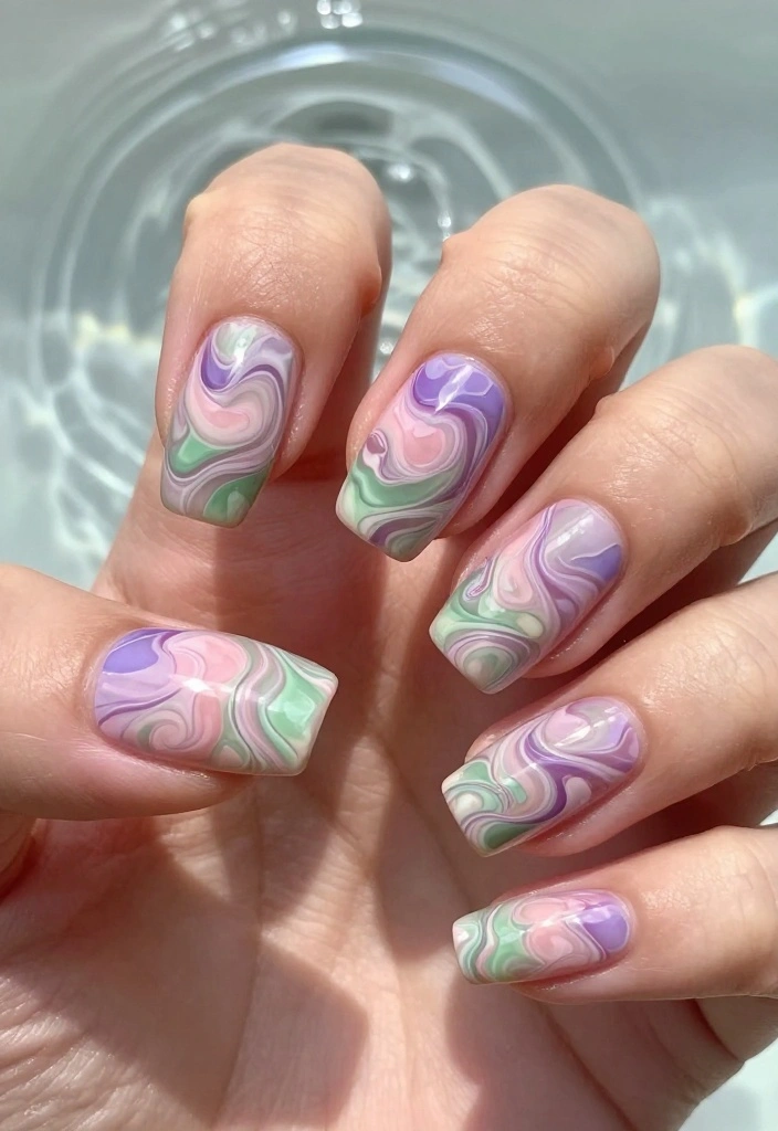16 DIY Sakura Nails Tutorials That Will Leave Everyone in Awe! - 9. Sakura Water Marble Nails 1