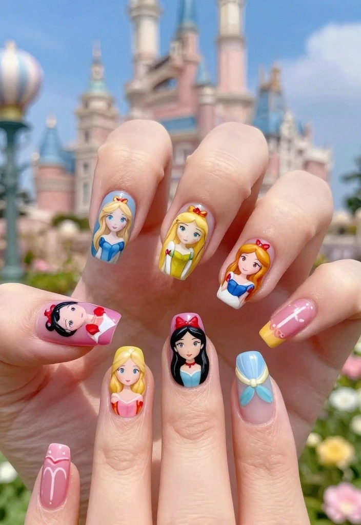 16 Disney Princess Nails That Will Transform Your Nail Game (You Have to See #7!) - 16. Unique Mix: All-in-One Princess 1