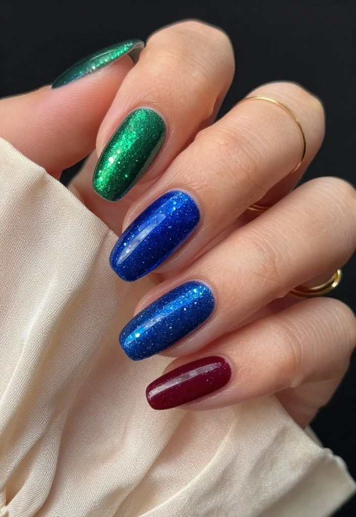 16 Elegant Almond Nail Designs That Are Perfect for Any Occasion - 3. Jewel-Toned Elegance 1