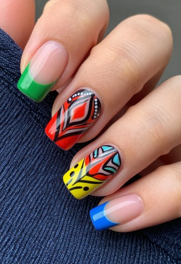 16 Flawless French Gel Nails Every Time - Bonjour! - 12. Tribal Pattern French Nails 1
