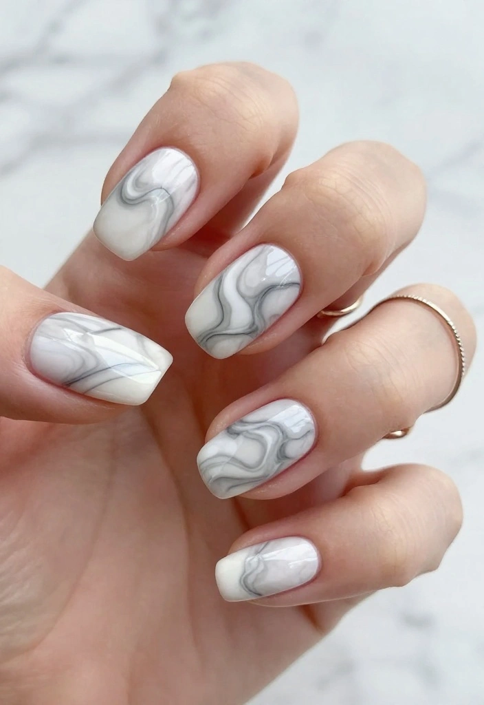 16 Flawless French Gel Nails Every Time - Bonjour! - 5. Marble French Gel Nails 1