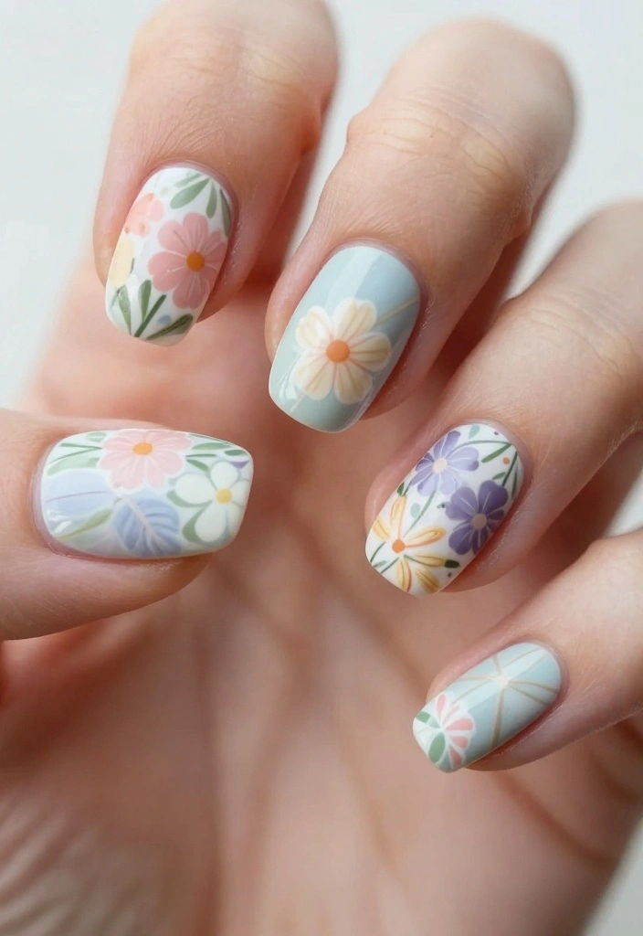 16 Fun March Nails with Geometric Patterns You’ll Love! - 11. Floral Geometric Fusion 1