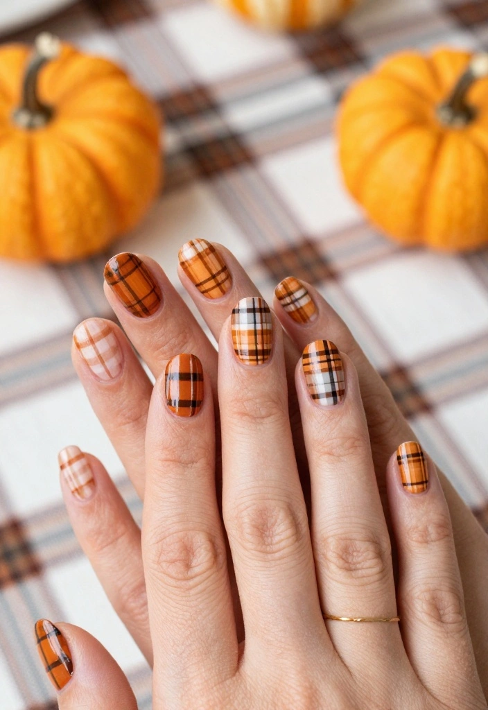 16 Thanksgiving Nail Designs That Capture the Essence of Fall! - 9. Simple Thanksgiving Plaid 1