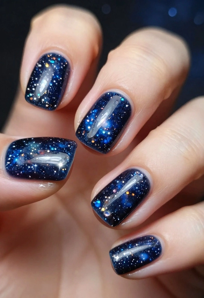 16 Trendy Homecoming Nail Designs That'll Keep You Ahead of the Game! - 2. Glitter Galaxy 1