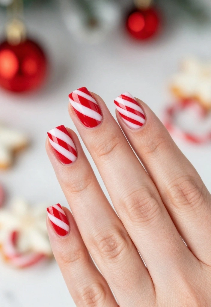 16 Warm Nails Ideas to Help You Nail Winter Fashion Effortlessly! - 14. Colorful Candy Canes 1