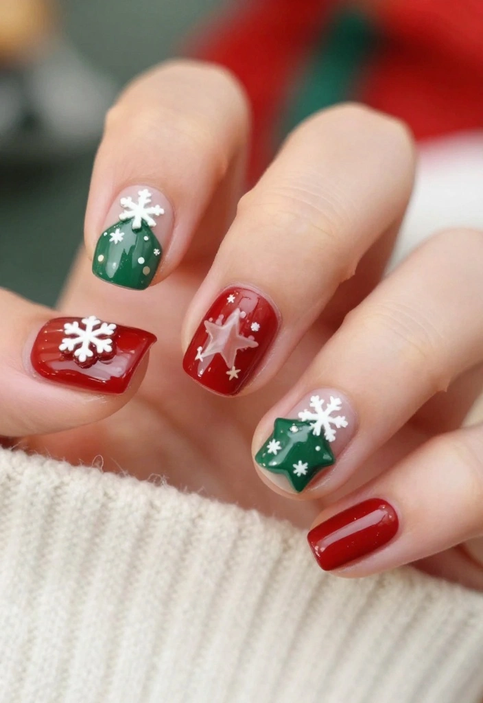 16 Warm Nails Ideas to Help You Nail Winter Fashion Effortlessly! - 16. Holiday Charms and Accessories 1