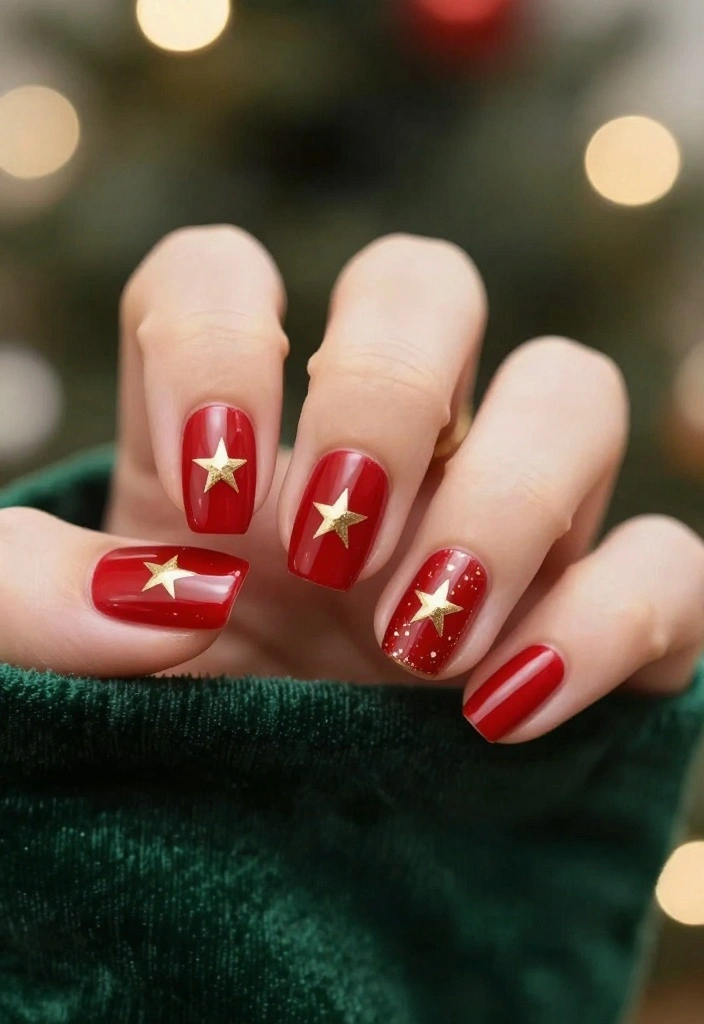 16 Warm Nails Ideas to Help You Nail Winter Fashion Effortlessly! - 2. Festive Red with Gold Accents 1