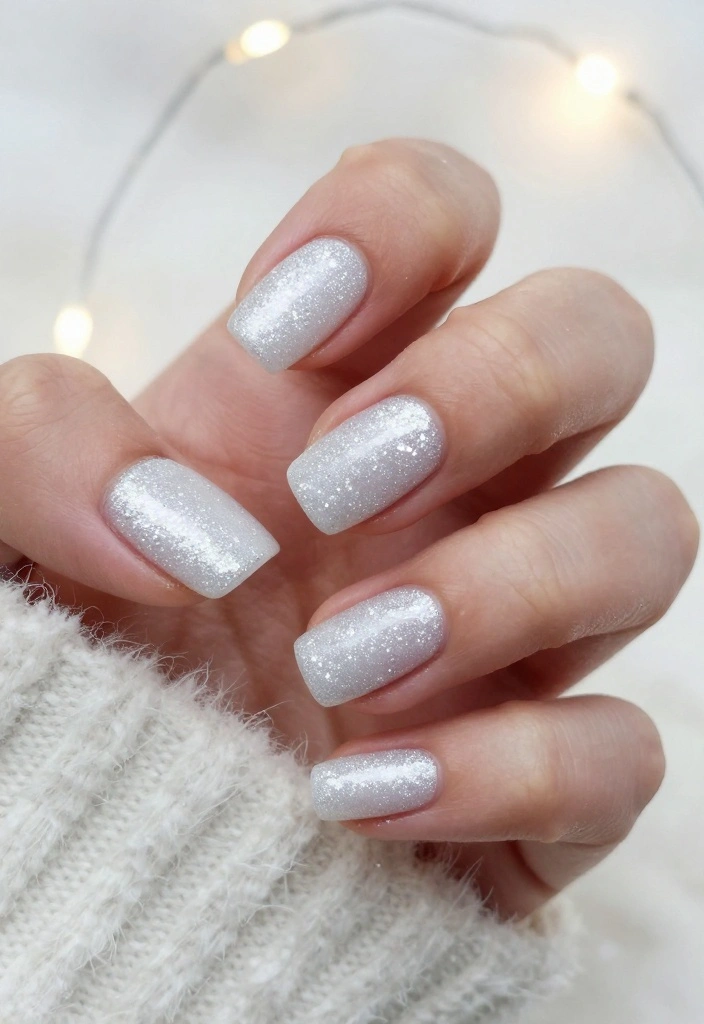 16 Warm Nails Ideas to Help You Nail Winter Fashion Effortlessly! - 3. Snowy White with Glitter 1
