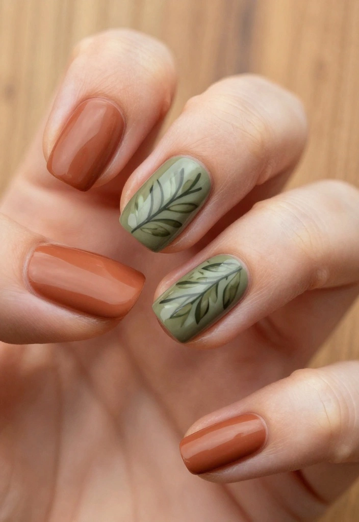 16 Warm Nails Ideas to Help You Nail Winter Fashion Effortlessly! - 7. Earthy Tones and Natural Patterns 1