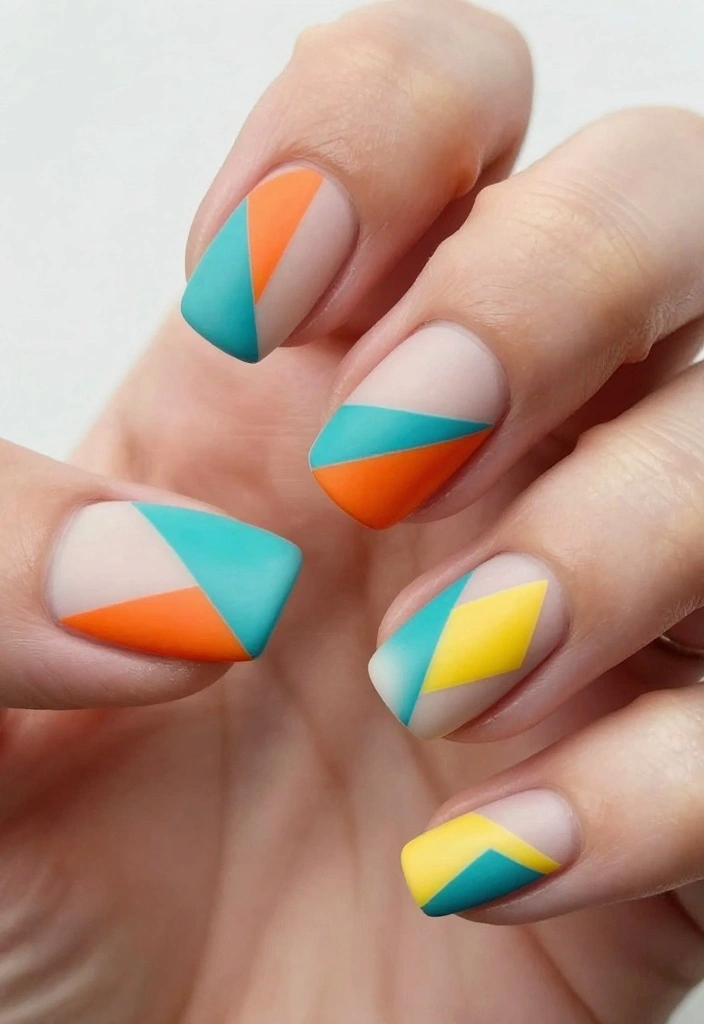 17 Eye-Catching Bright Nail Designs for Every Season - 10. Geometric Glam 1