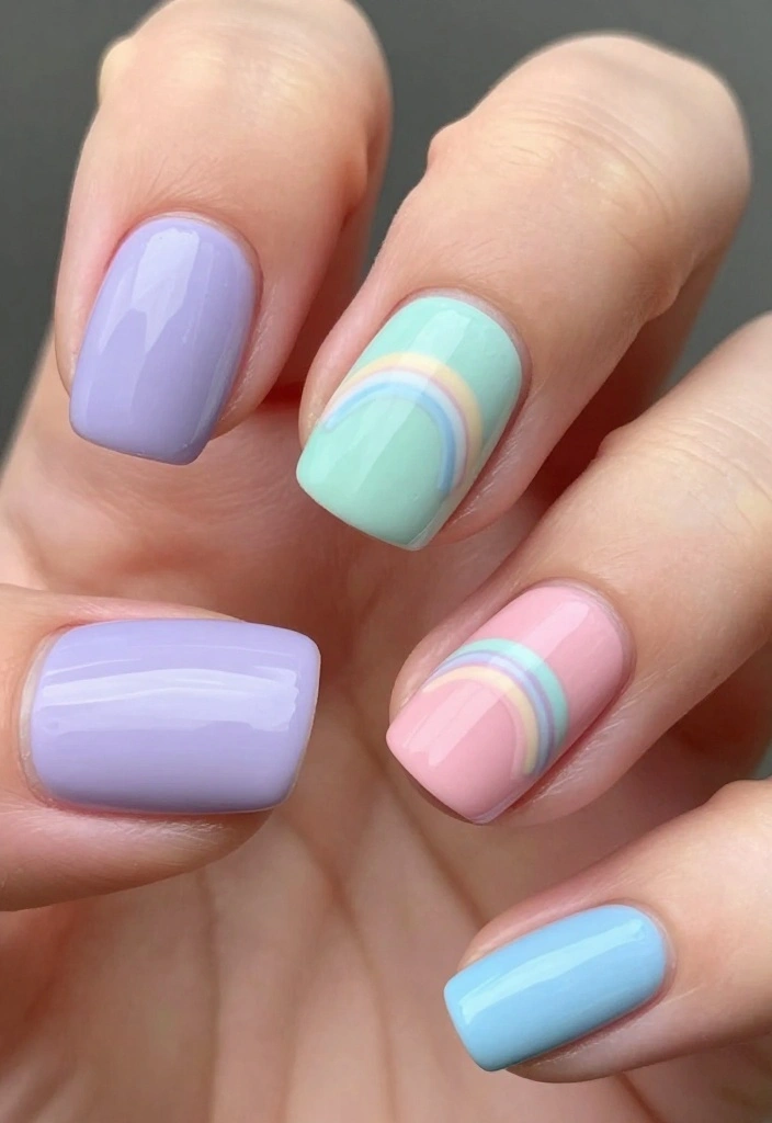 17 Eye-Catching Bright Nail Designs for Every Season - 13. Pastel Rainbow 1
