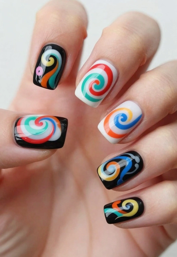 17 Eye-Catching Bright Nail Designs for Every Season - 15. Artistic Swirls 1
