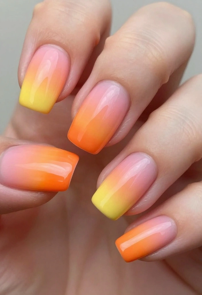 17 Eye-Catching Bright Nail Designs for Every Season - 2. Summer Sunset Ombre 1