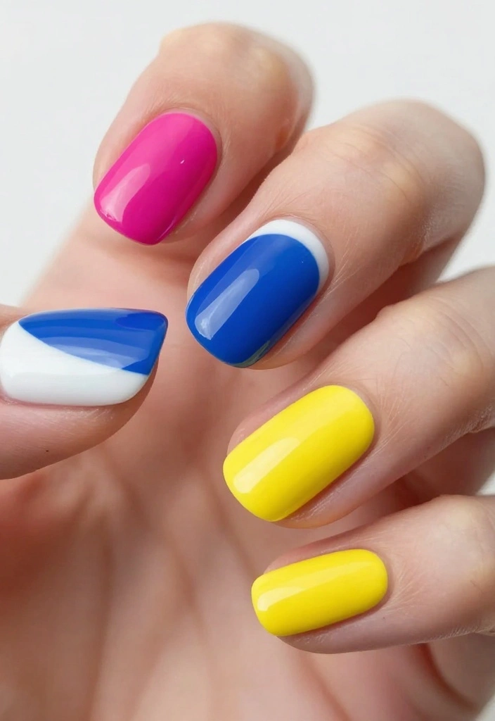 17 Eye-Catching Bright Nail Designs for Every Season - 7. Color Block Chic 1
