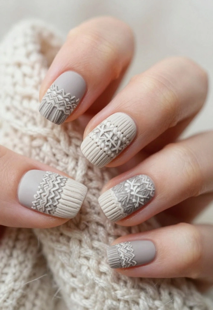 17 Must-Try Winter Nail Art Patterns That Are Perfect for Any Occasion! - 2. Cozy Knit Patterns 1