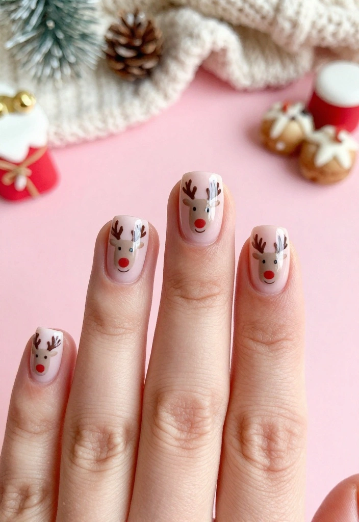 17 Pink Christmas Nail Designs That Will Make You Shine Bright All Season Long! - 15. Reindeer Games 1