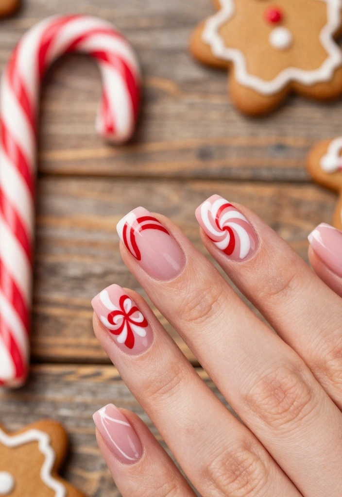 17 Pink Christmas Nail Designs That Will Make You Shine Bright All Season Long! - 3. Candy Cane Swirl 1