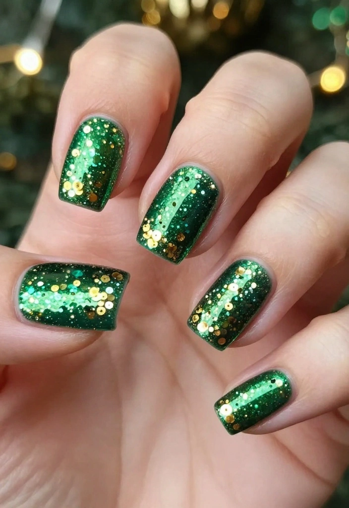 17 Unique Green Christmas Nail Designs to Add a Touch of Glam to Your Holidays! - 17. New Year’s Eve Glam 1