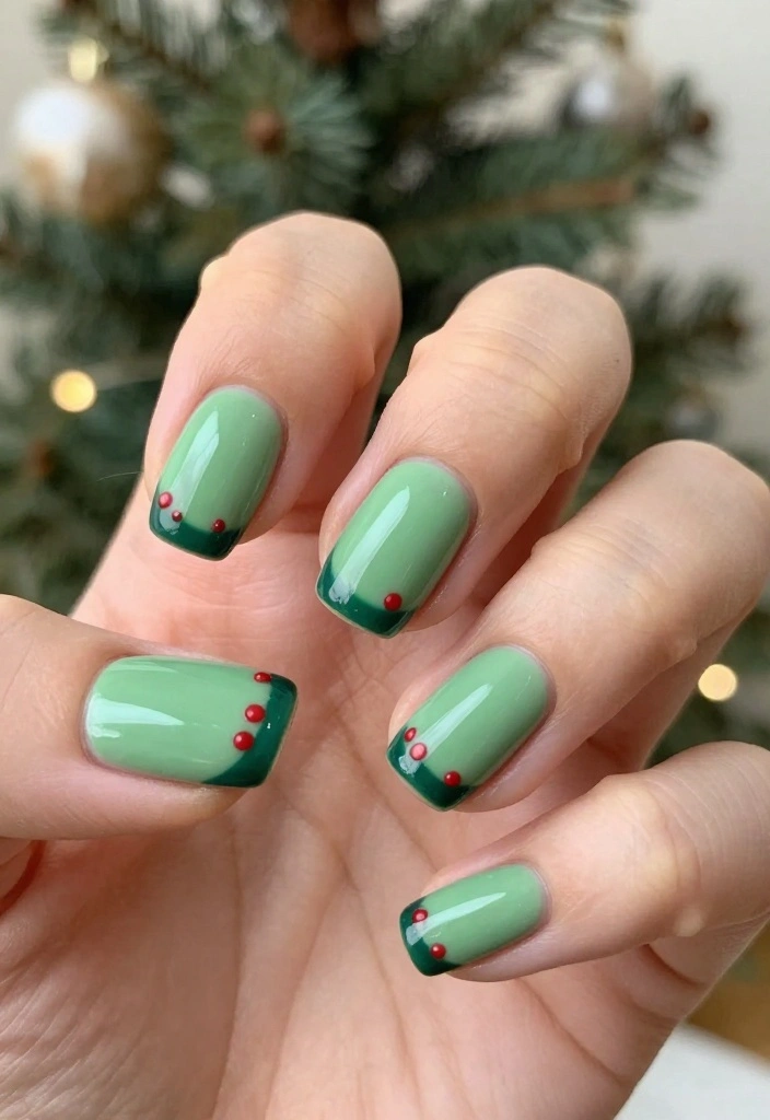 17 Unique Green Christmas Nail Designs to Add a Touch of Glam to Your Holidays! - 2. Holly Jolly Tips 1