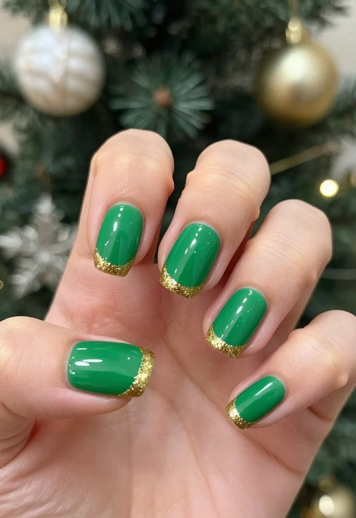 17 Unique Green Christmas Nail Designs to Add a Touch of Glam to Your Holidays! - 9. Festive French Tips 1
