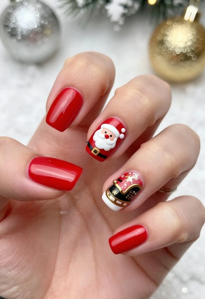 18 DIY Funky Christmas Nails That Are Easier Than You Think! - 1. Santa and His Sleigh 1