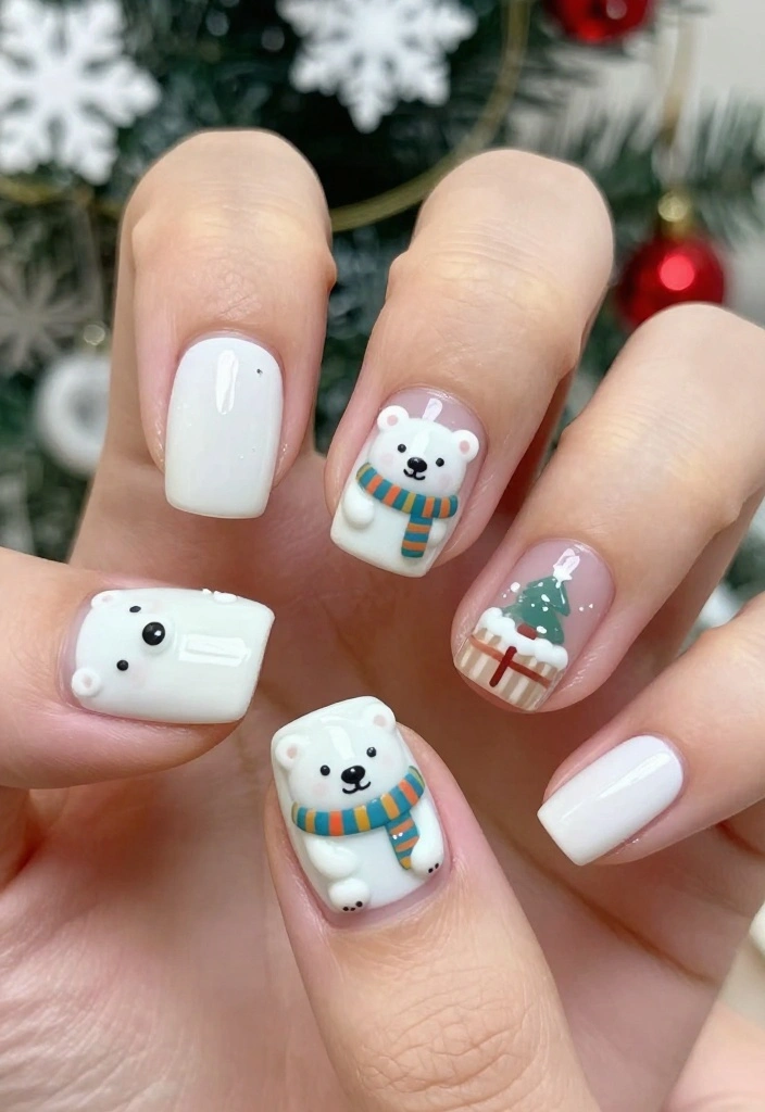 18 DIY Funky Christmas Nails That Are Easier Than You Think! - 11. Polar Bear Fun 1