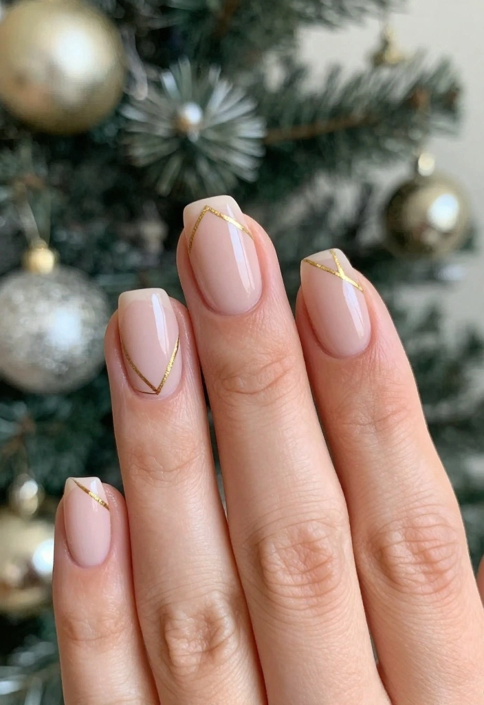 18 Easy DIY Nude Christmas Nails That’ll Make You the Queen of Holiday Glam! - 15. Geometric Nude with Gold Lines 1