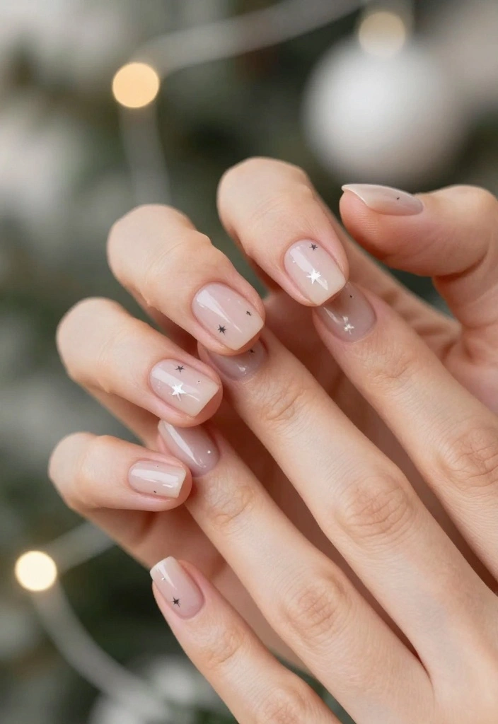 18 Easy DIY Nude Christmas Nails That’ll Make You the Queen of Holiday Glam! - 17. Nude Nails with Minimalist Star Designs 1