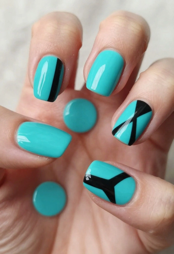 18 Fashion-Forward Art Deco Nails That Will Elevate Your Style Game! - 7. Turquoise and Black Combo 1