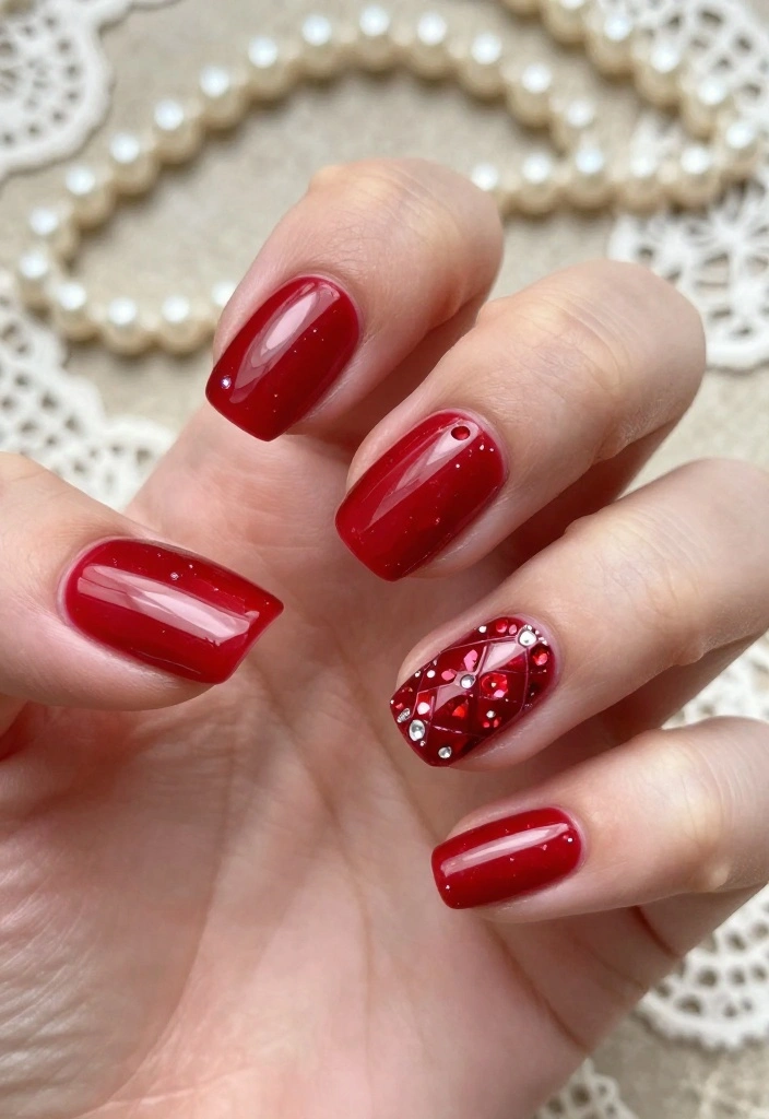 18 Fashion-Forward Art Deco Nails That Will Elevate Your Style Game! - 8. Vintage Glamour with Gems 1