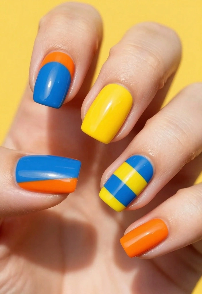 18 Fashion-Forward Art Deco Nails That Will Elevate Your Style Game! - 9. Bold Stripes and Color Blocking 1