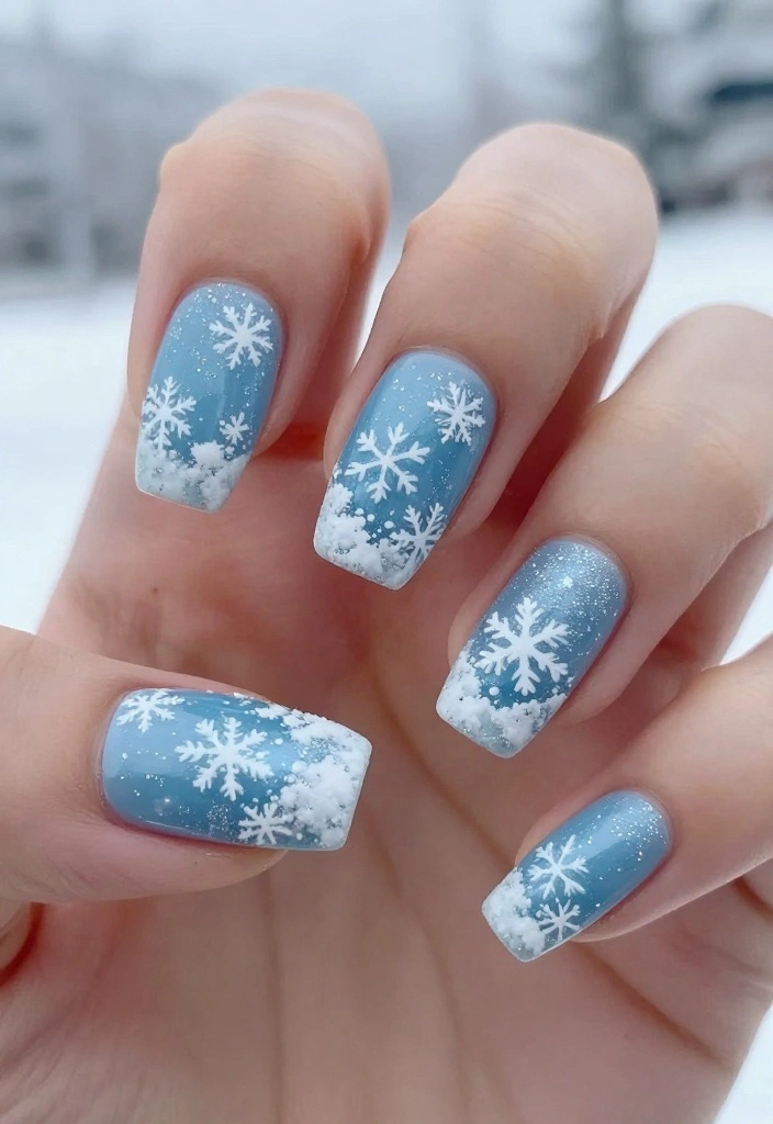 18 Festive Coffin Shape Nails For Every Occasion (Don't Miss #7!) - 3. Winter Wonderland Frosted Nails 1