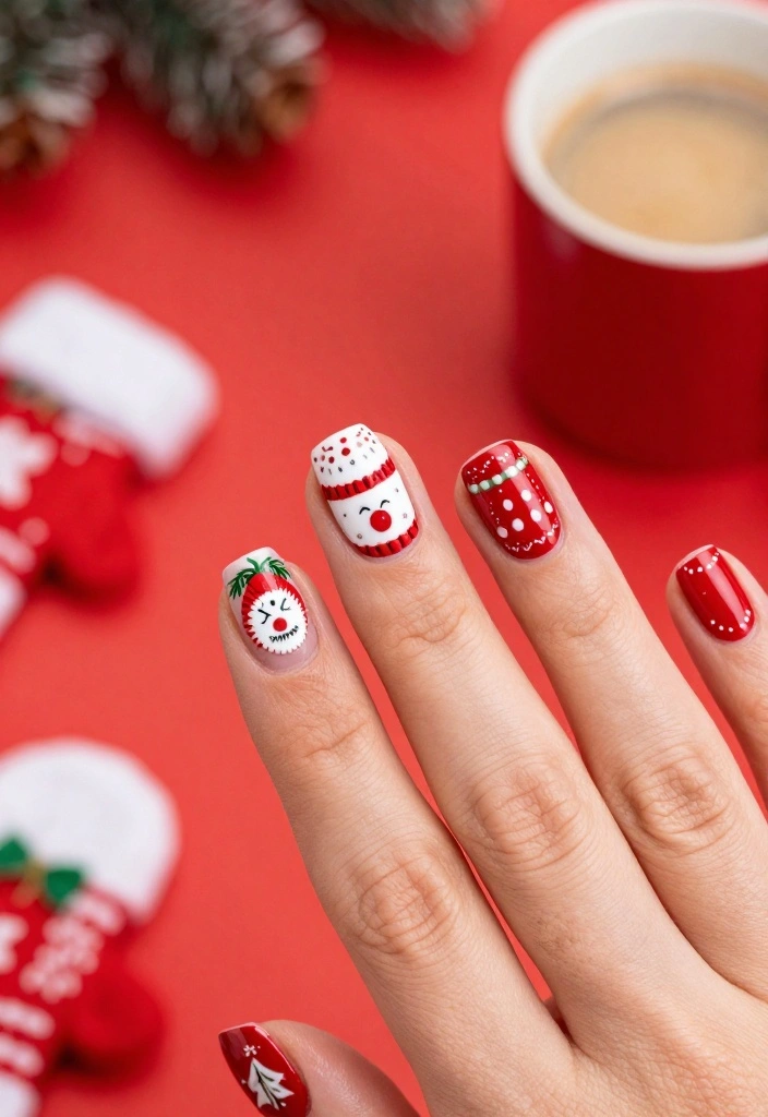 18 Festive Red Christmas Nail Designs That Will Make You the Star of the Party! - 14. Christmas Sweater Patterns 1