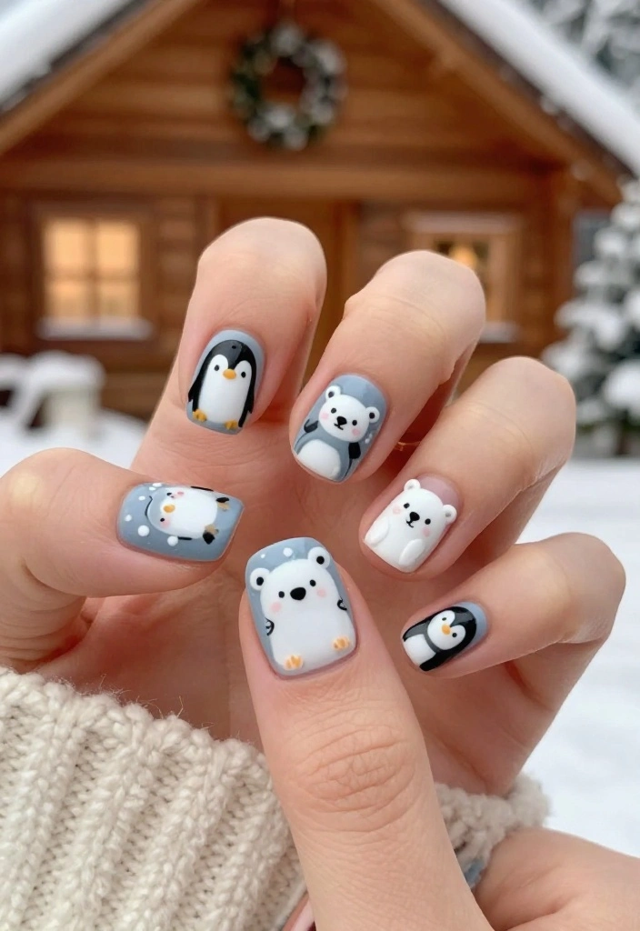 18 Festive Snow Nails That'll Have Everyone Asking, 'Where Did You Get That?' - 13. Whimsical Winter Animals 1