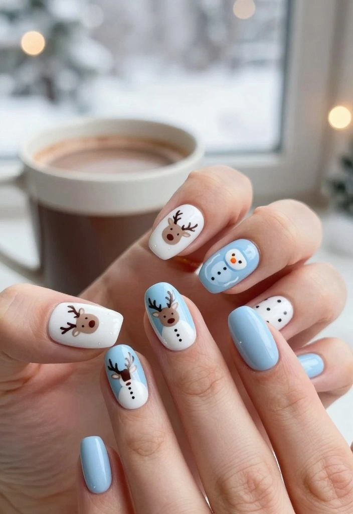18 Festive Snow Nails That'll Have Everyone Asking, 'Where Did You Get That?' - 4. Reindeer and Snowmen 1