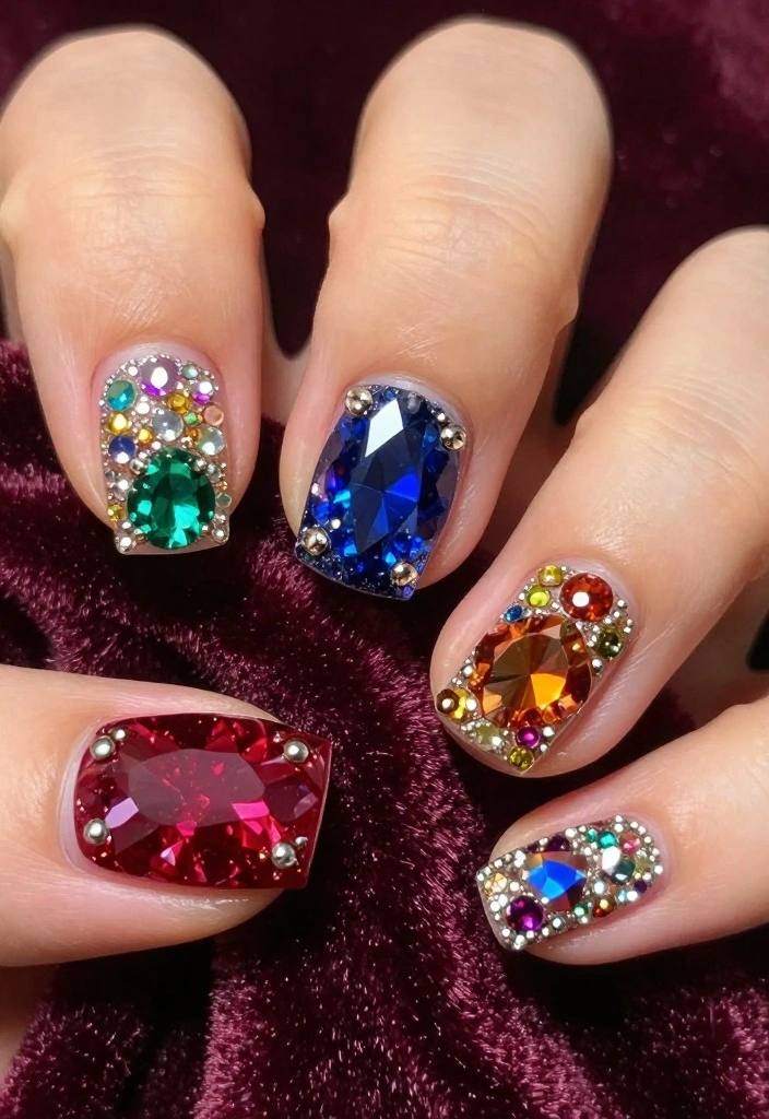18 Glamorous NYE Nail Ideas That Will Make You the Star of the Party! - 3. Jewels and Gems 1