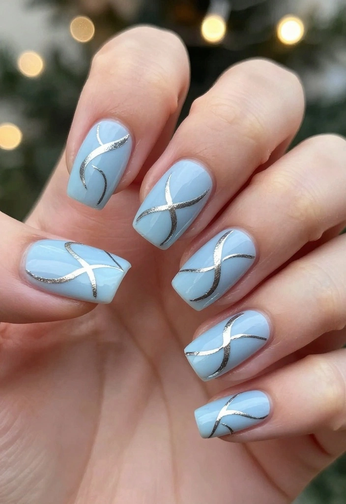 18 Glamorous NYE Nail Ideas That Will Make You the Star of the Party! - 6. Silver and Blue Swirls 1