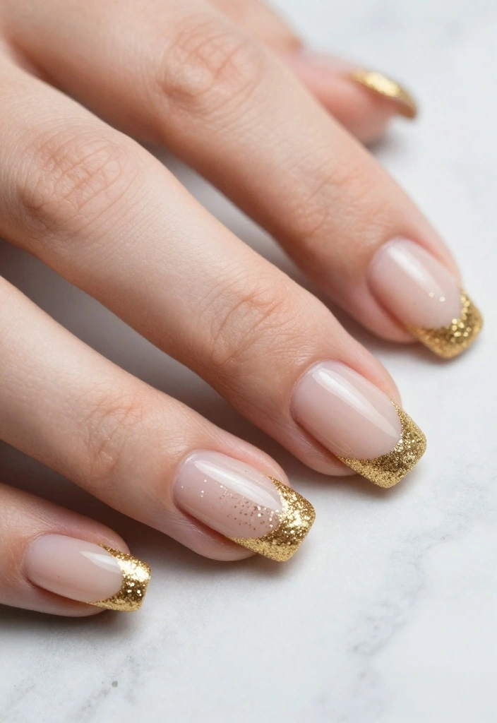 18 Glitter French Nails That Will Elevate Your Style Game Instantly! - 1. Classic Gold Glitter Tip 1