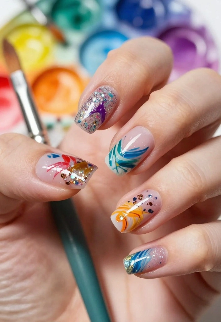 18 Glitter French Nails That Will Elevate Your Style Game Instantly! - 12. Glitter French with Artistic Brush Strokes 1