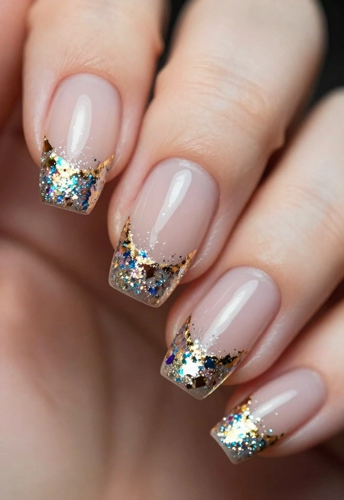 18 Glitter French Nails That Will Elevate Your Style Game Instantly! - 15. Glitter French with Foil Accents 1