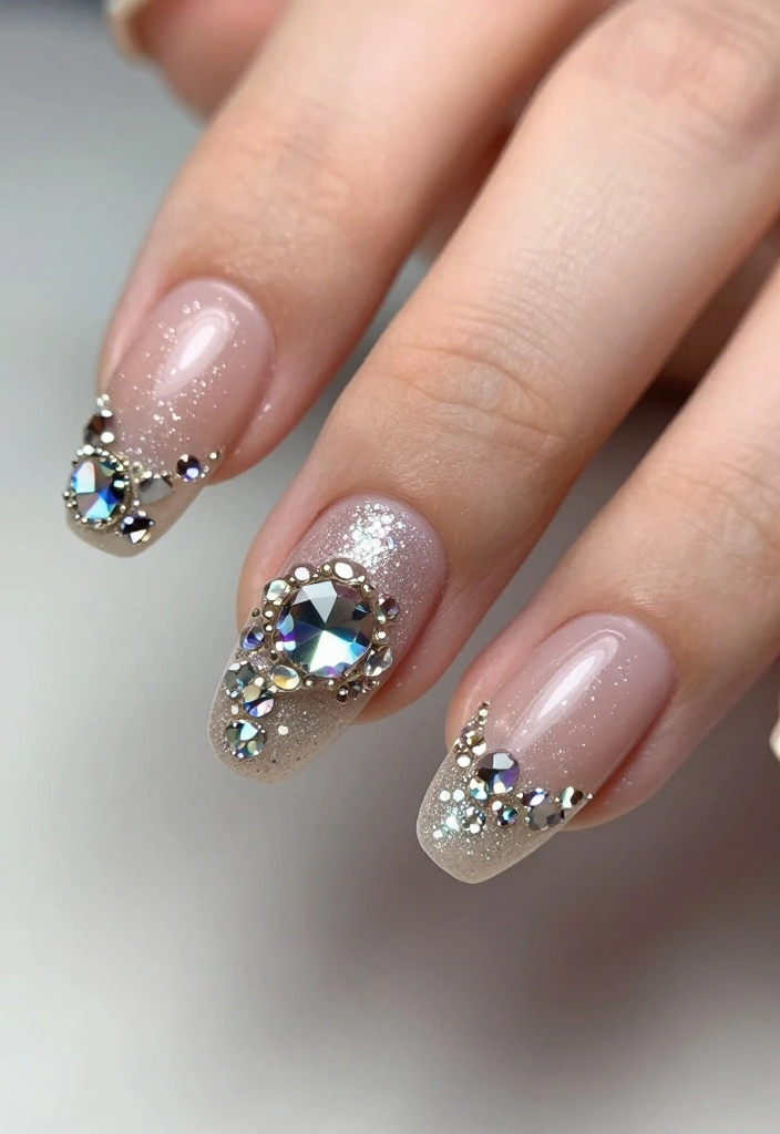 18 Glitter French Nails That Will Elevate Your Style Game Instantly! - 16. Glitter French with Crystal Accents 1