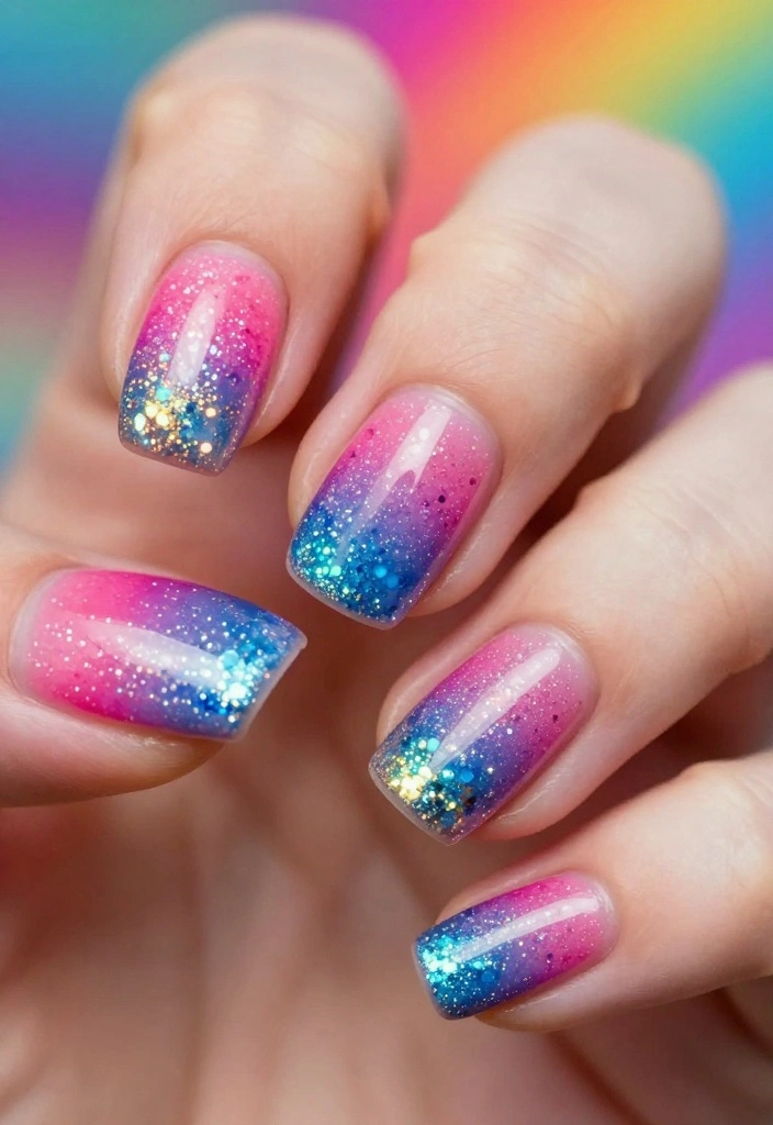 18 Glitter French Nails That Will Elevate Your Style Game Instantly! - 2. Rainbow Glitter Ombré 1