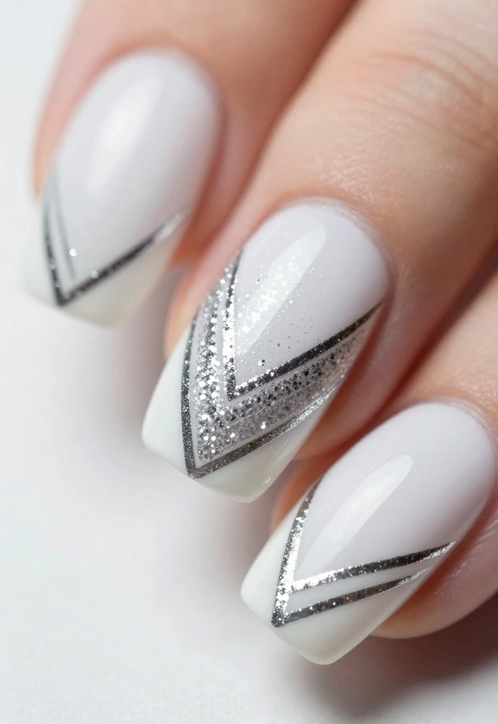 18 Glitter French Nails That Will Elevate Your Style Game Instantly! - 3. Silver Glitter Geometric Design 1