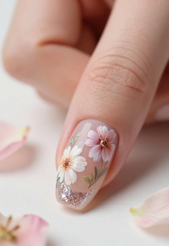 18 Glitter French Nails That Will Elevate Your Style Game Instantly! - 7. Floral Glitter French Nails 1