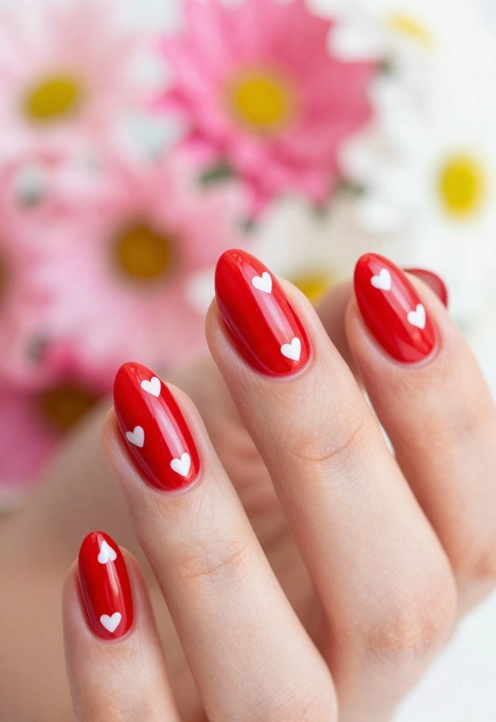 18 Gorgeous Red Valentine's Day Nail Art Ideas Perfect for Date Night! - 1. Classic Red with Heart Accents 1