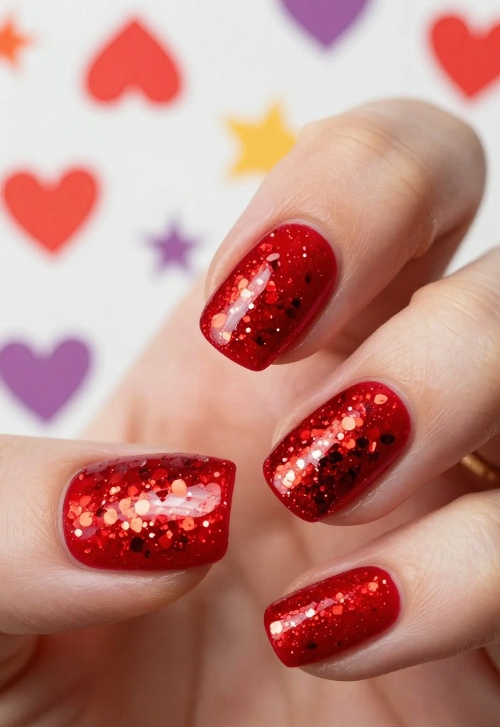 18 Gorgeous Red Valentine's Day Nail Art Ideas Perfect for Date Night! - 12. Glittery Red Confetti 1