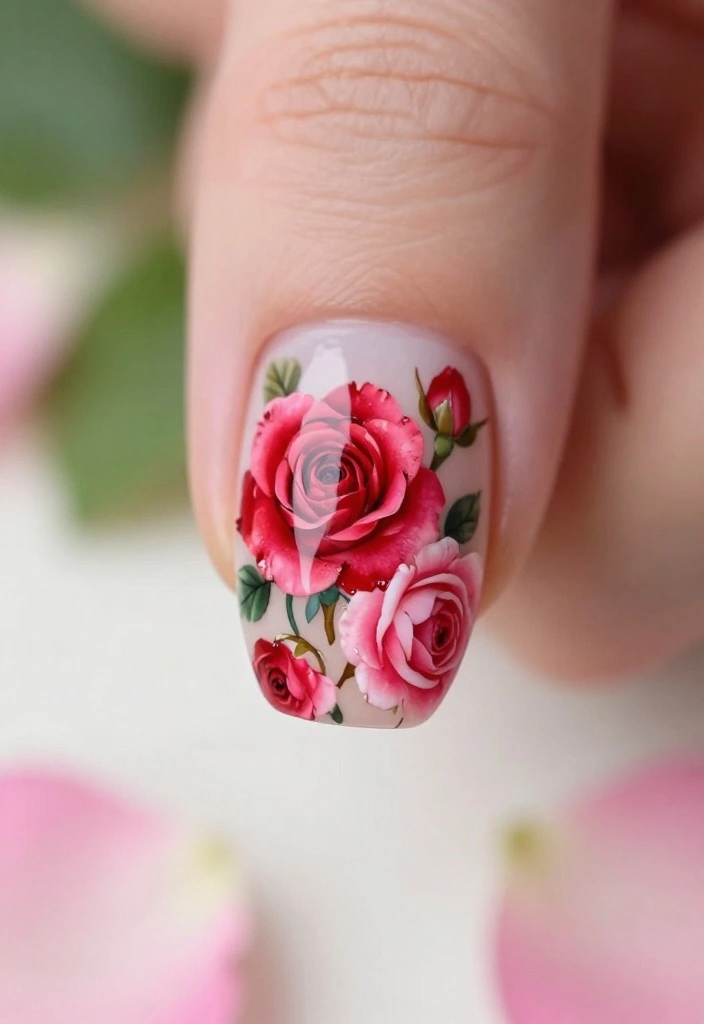 18 Gorgeous Red Valentine's Day Nail Art Ideas Perfect for Date Night! - 14. Romantic Red Rose Design 1