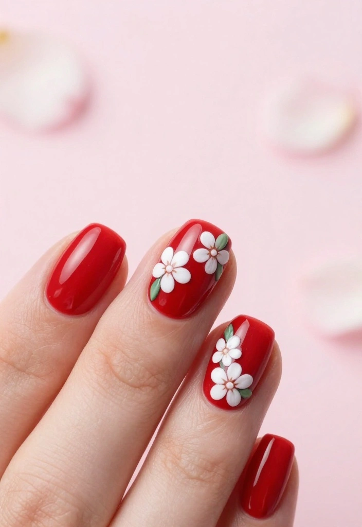 18 Gorgeous Red Valentine's Day Nail Art Ideas Perfect for Date Night! - 4. Floral Red Design 1